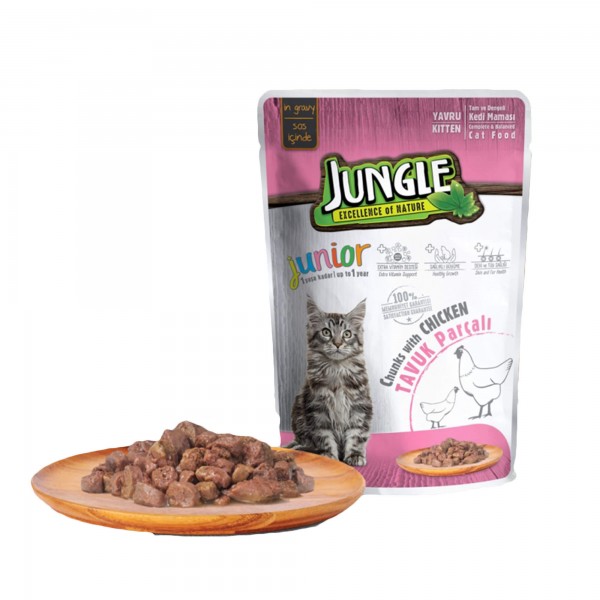 Jungle Tavuk Parçalı Yavru Kedi Maması 100 gr Jungle Tavuk Parçalı Yavru Kedi Maması 100 gr